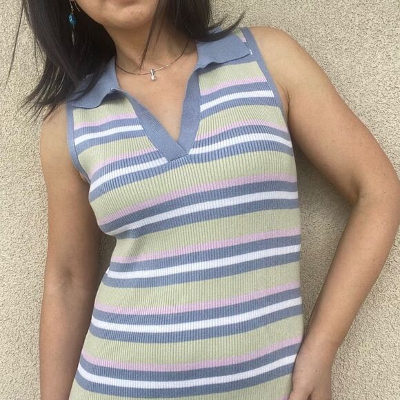 Hippie Rose Stripe Color Block Ruffled Bottom Dress Size: L - Picture 6 of 14